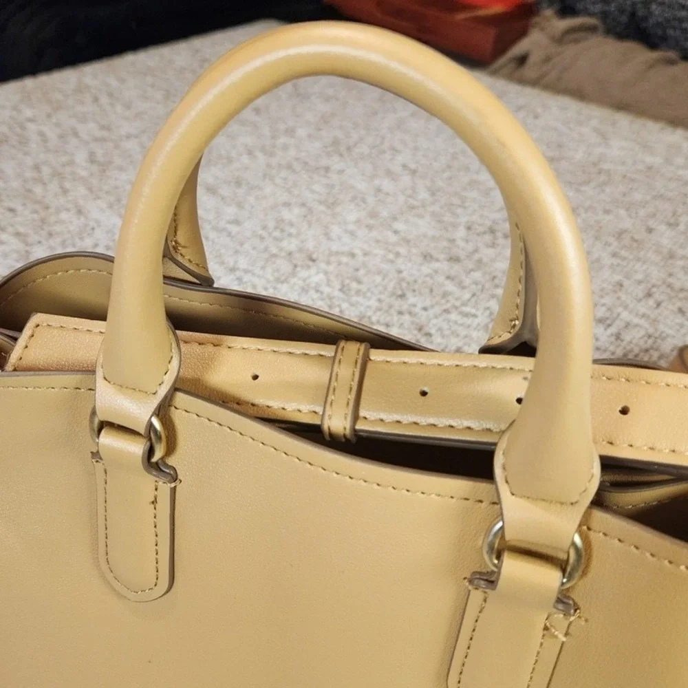 Nanette Lepore Faux Leather Top Handle Satchel Crossbody Bag Camel Gold Hardware